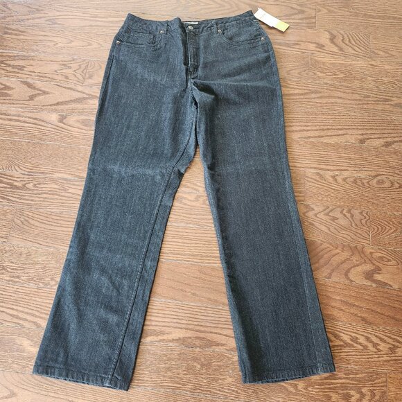 NWT Coldwater Creek Women’s Black Denim Jeans Size 16 Straight Leg Contour Waist - Picture 1 of 11